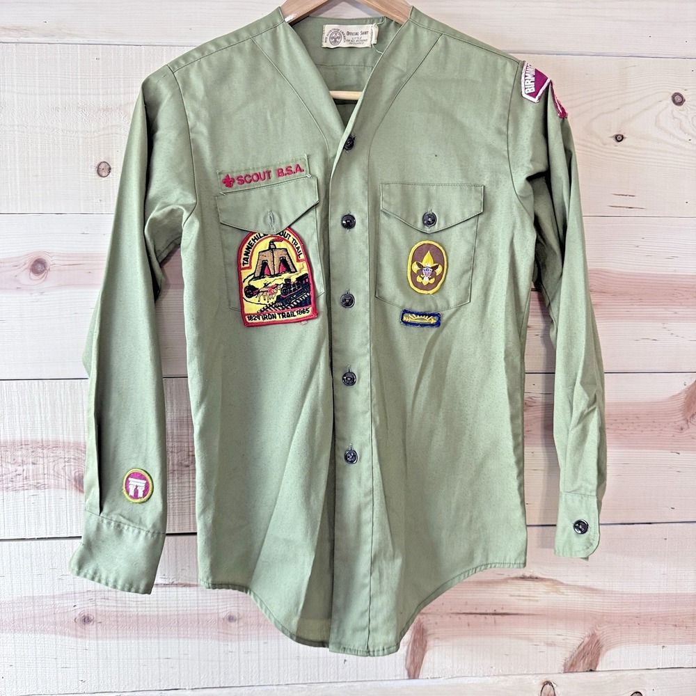 Vintage BSA Boy Scout Youth XL Green Uniform Shirt Birmingham AL Troop 322 Patch